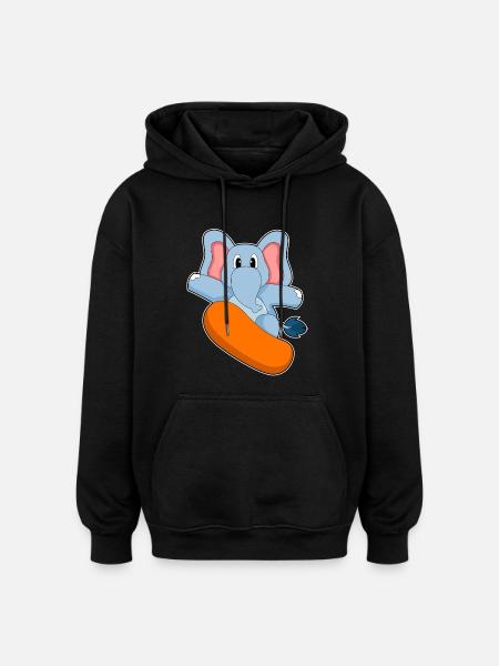 Elephant Snowboarder Snowboard - Oversized Unisex Hoodie - black