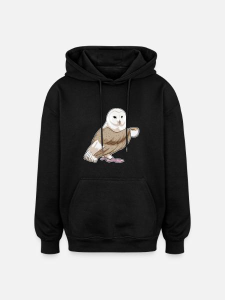 Owl cup of coffee - Oversized Unisex Hoodie - black