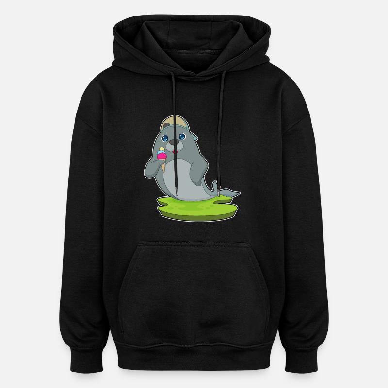 Seehund Eiswaffel - Oversized Unisex Hoodie - Schwarz