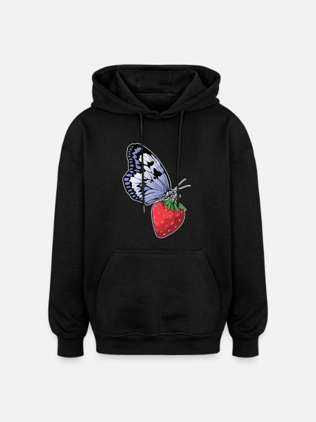 Fraise papillon - Sweat à capuche oversize unisexe - noir
