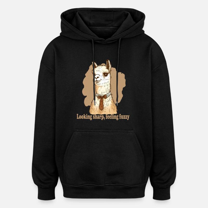 Looking sharp feeling fuzzy Lama - Oversized Unisex Hoodie - Schwarz