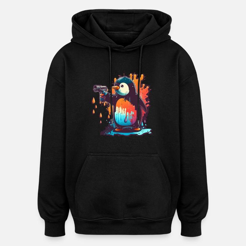 Penguin with pulled kolt - Oversized Unisex Hoodie - black