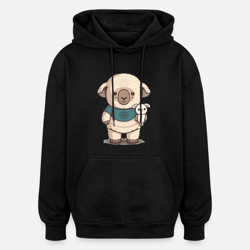 Verschlafenes Schaf mit Kuscheltier - Oversized Unisex Hoodie - Schwarz
