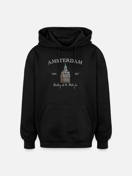 Amsterdam, Basilique Saint-Nicolas, Pays-Bas - Sweat à capuche oversize unisexe - noir