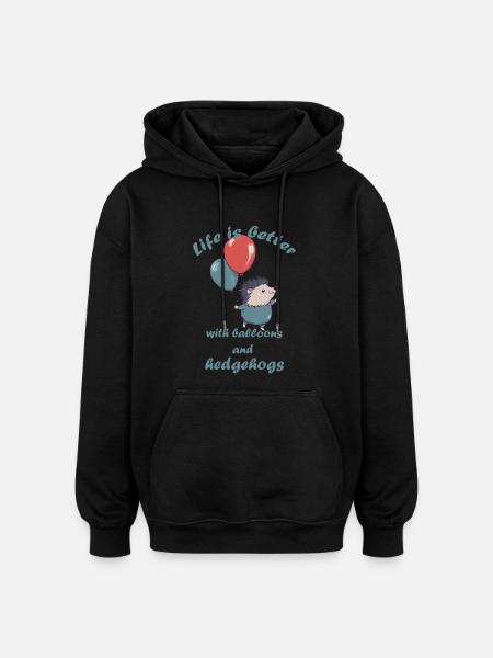 Petit hérisson avec ballons et lettrage - Sweat à capuche oversize unisexe - noir