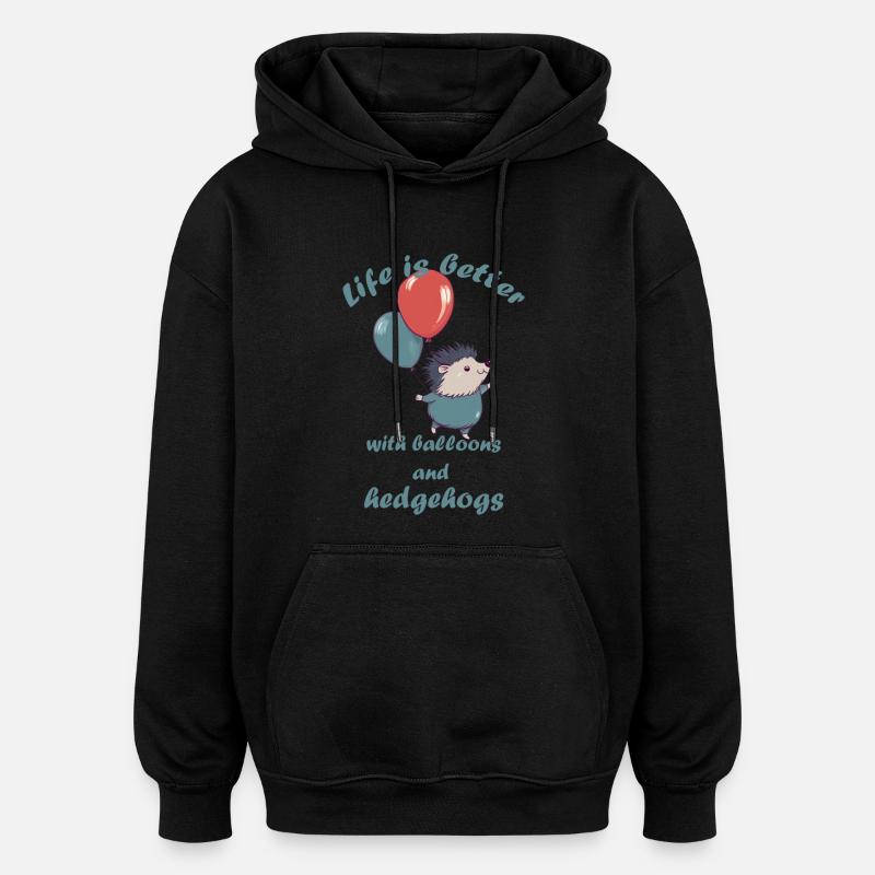 Petit hérisson avec ballons et lettrage - Sweat à capuche oversize unisexe - noir