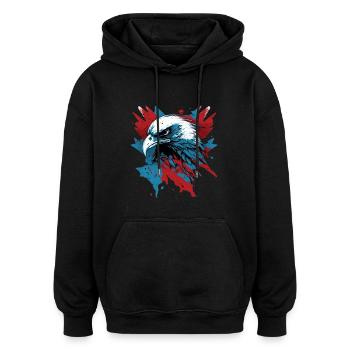 Patriotischer Adler - Oversized Unisex Hoodie - Schwarz - Vorne - Noah (186cm)