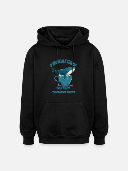 Whale in teacup conversation starter - Oversized Unisex Hoodie - black