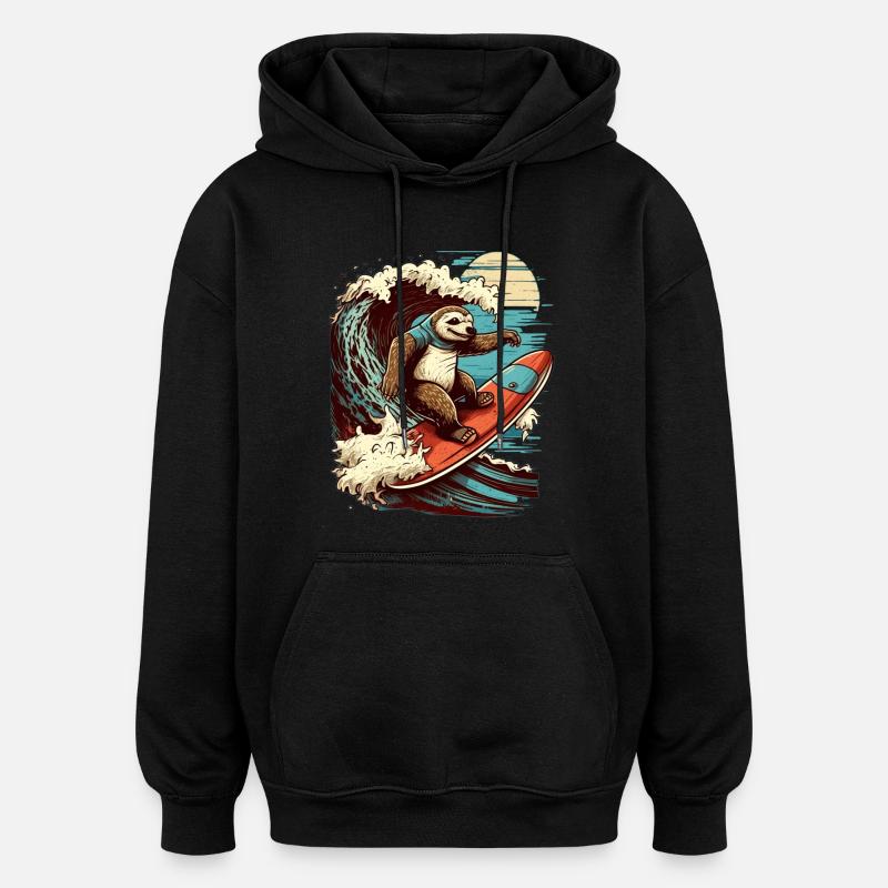Cool sloth surfing in the moonlight - Oversized Unisex Hoodie - black