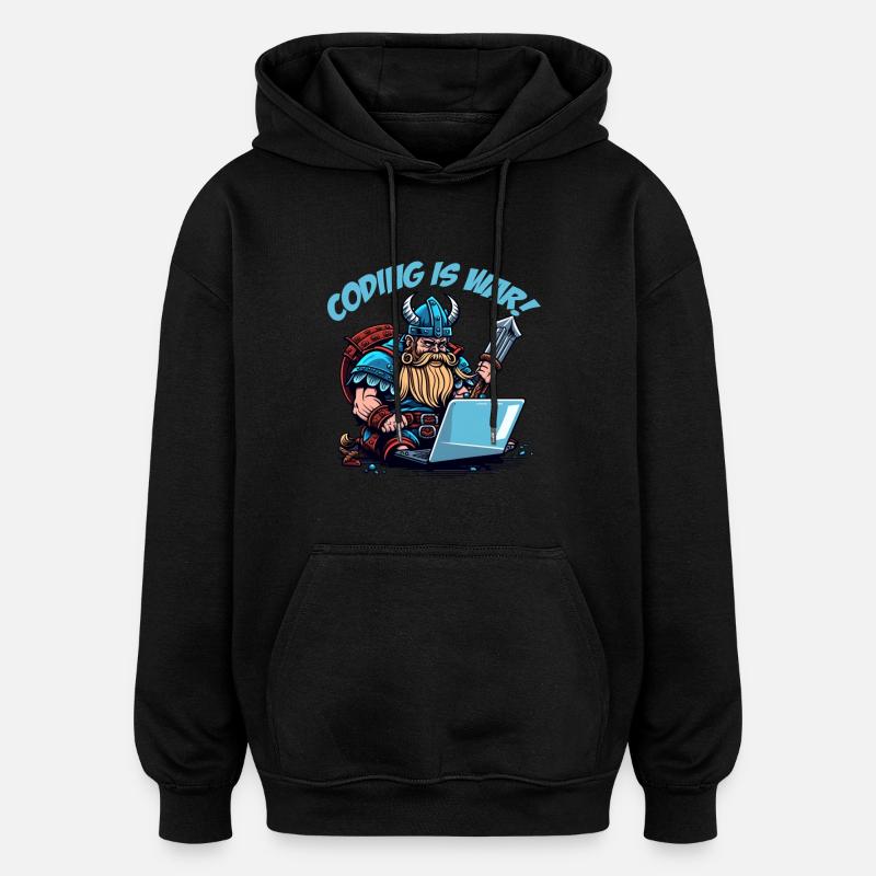 "Coding is war" Vikings - Oversized Unisex Hoodie - black