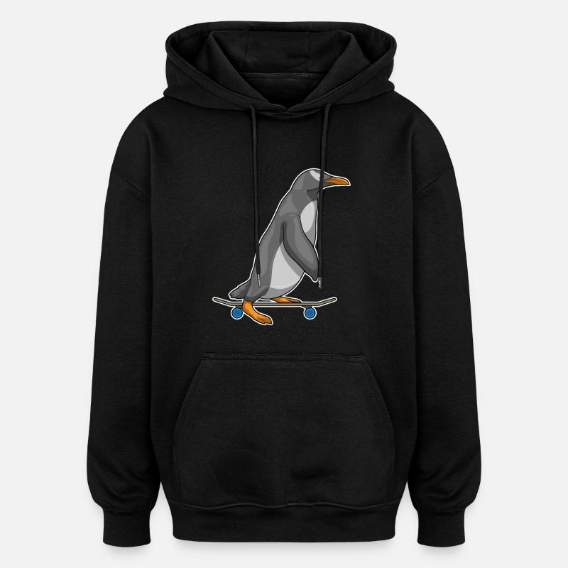 Pinguin Skater Skateboard - Oversized Unisex Hoodie - Schwarz