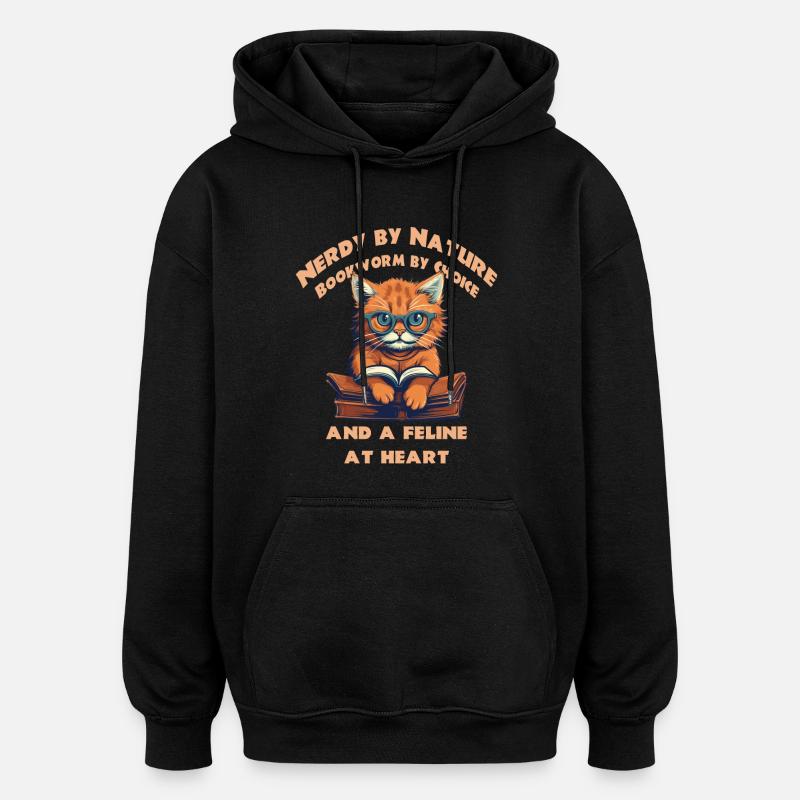 Chat avec livre - Sweat à capuche oversize unisexe - noir