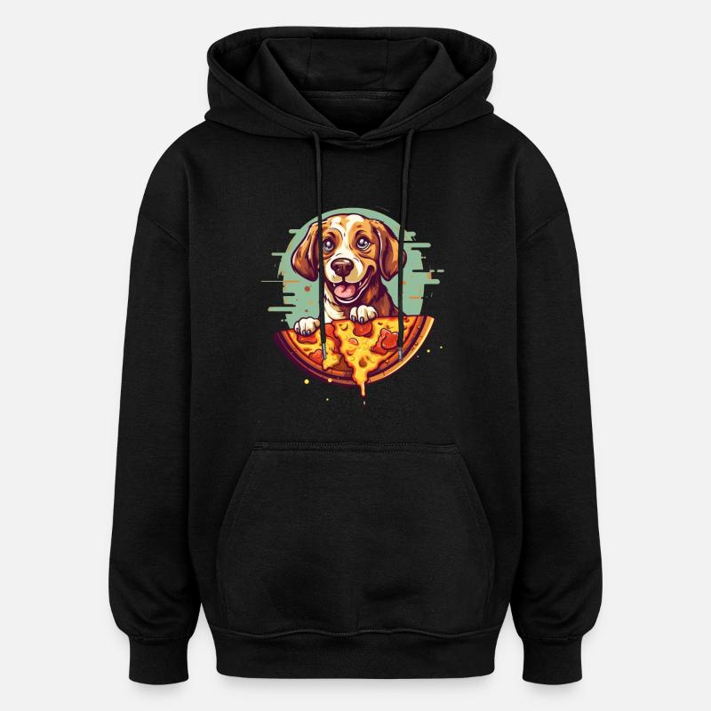 Chien avec pizza - Sweat à capuche oversize unisexe - noir