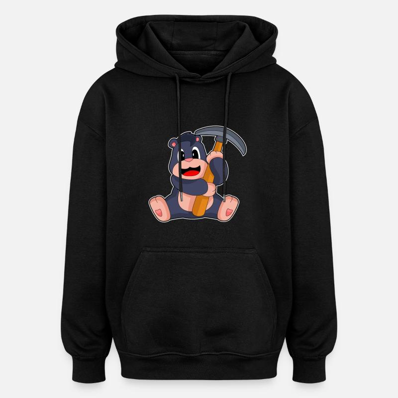 Maulwurf Bergarbeiter Spitzhacke - Oversized Unisex Hoodie - Schwarz