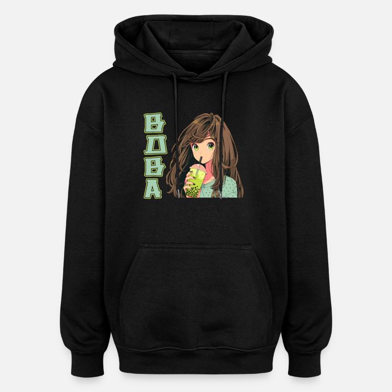 Anime and Boba Bubble Tea - Oversized Unisex Hoodie - Schwarz