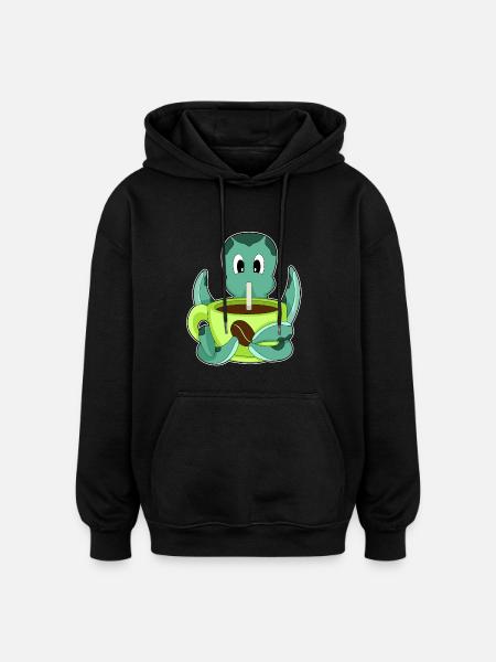 Krake Tasse Kaffee - Oversized Unisex Hoodie - Schwarz