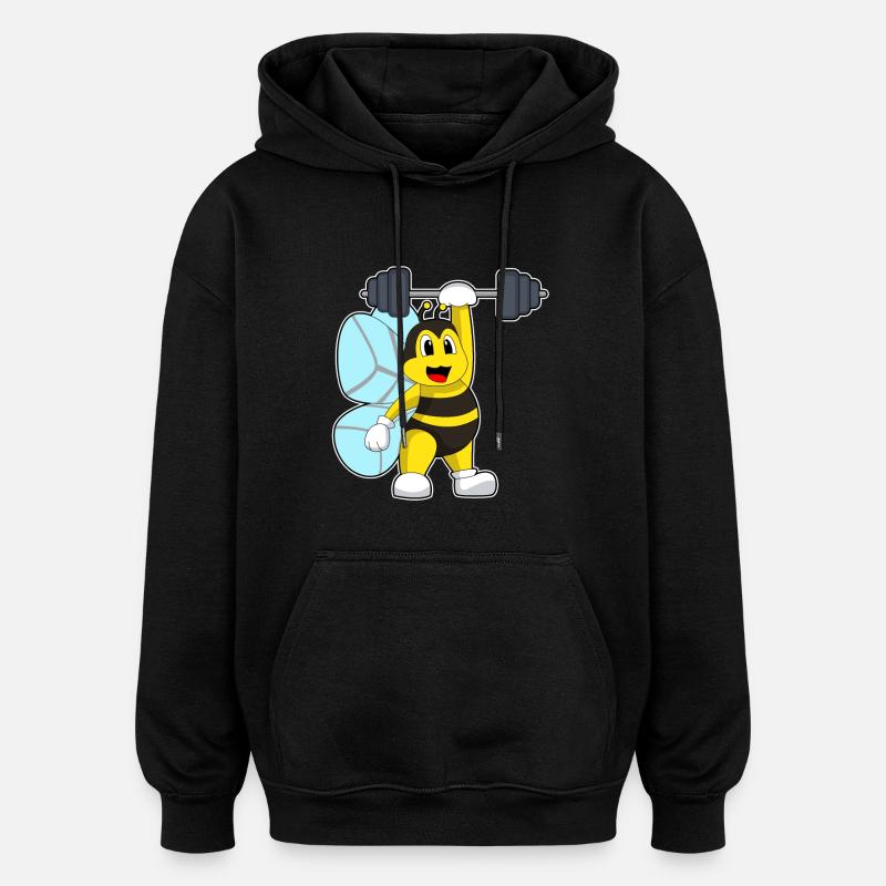 Abeille Musculation Barbell - Sweat à capuche oversize unisexe - noir