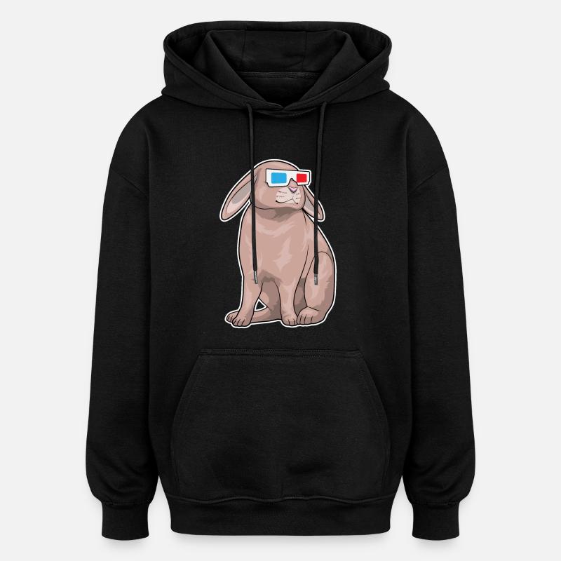 Hase Brille - Oversized Unisex Hoodie - Schwarz