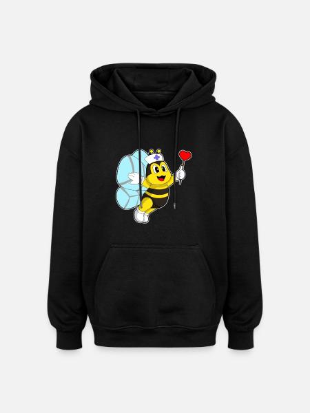 Bee Nurse Heart - Oversized Unisex Hoodie - black