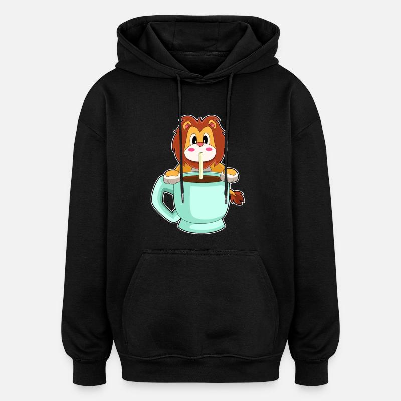 Löwe Tasse Kaffe - Oversized Unisex Hoodie - Schwarz