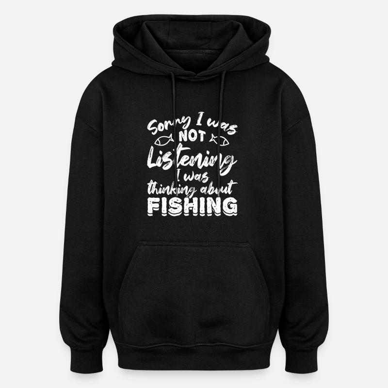 Slogan de pêche - Sweat à capuche oversize unisexe - noir