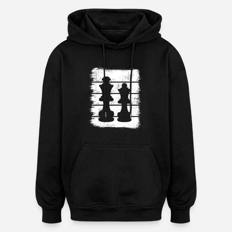Dessin de pièces d’échecs - Sweat à capuche oversize unisexe - noir