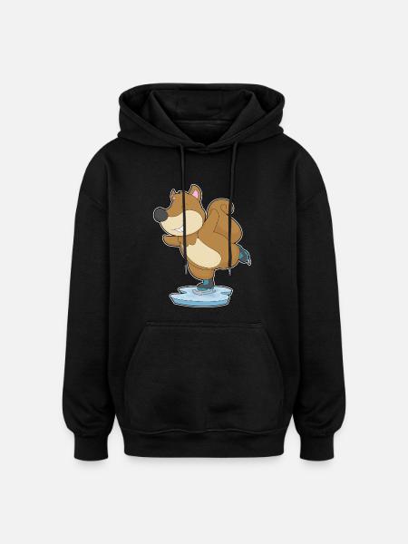 Squirrels Ice Skating Ice Skates - Oversized Unisex Hoodie - black