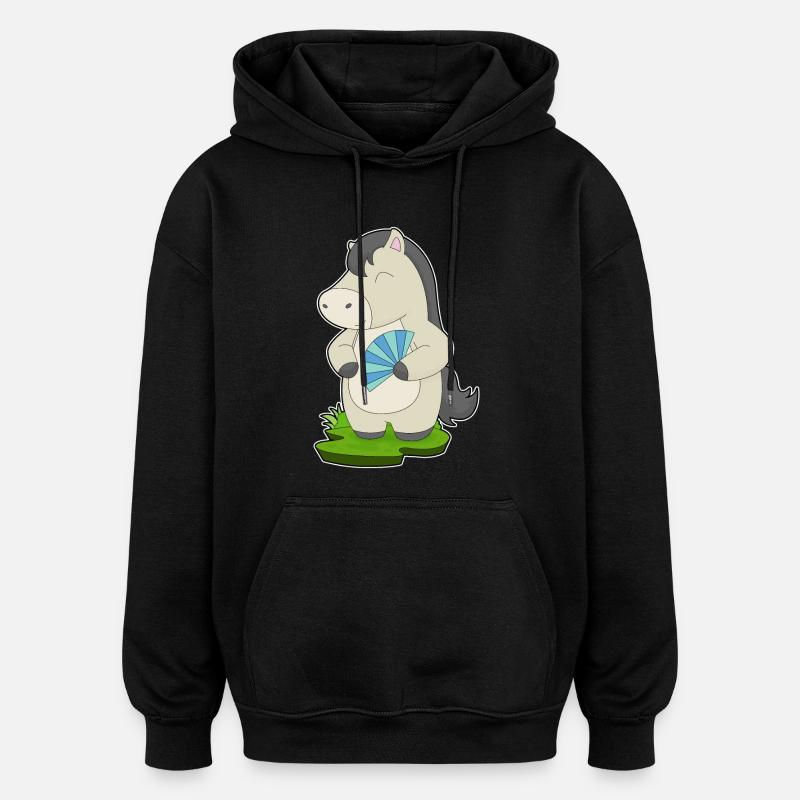 Pferd Handventilator - Oversized Unisex Hoodie - Schwarz
