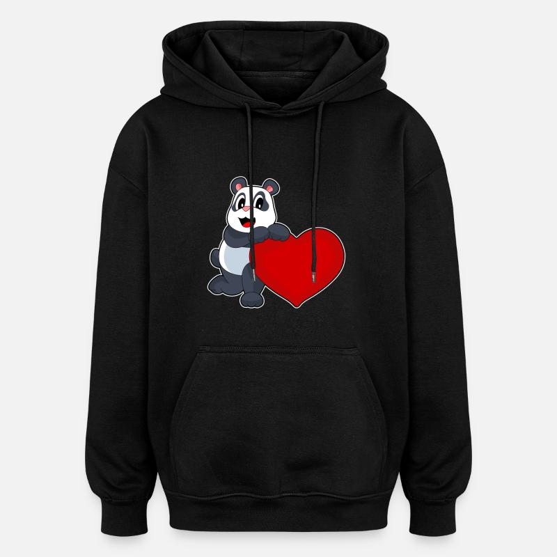 Cœur de panda - Sweat à capuche oversize unisexe - noir