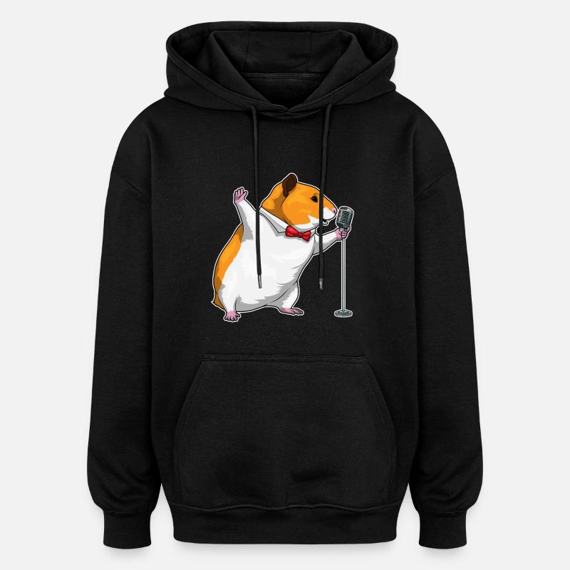Hamster Singer Microphone Musique - Sweat à capuche oversize unisexe - noir