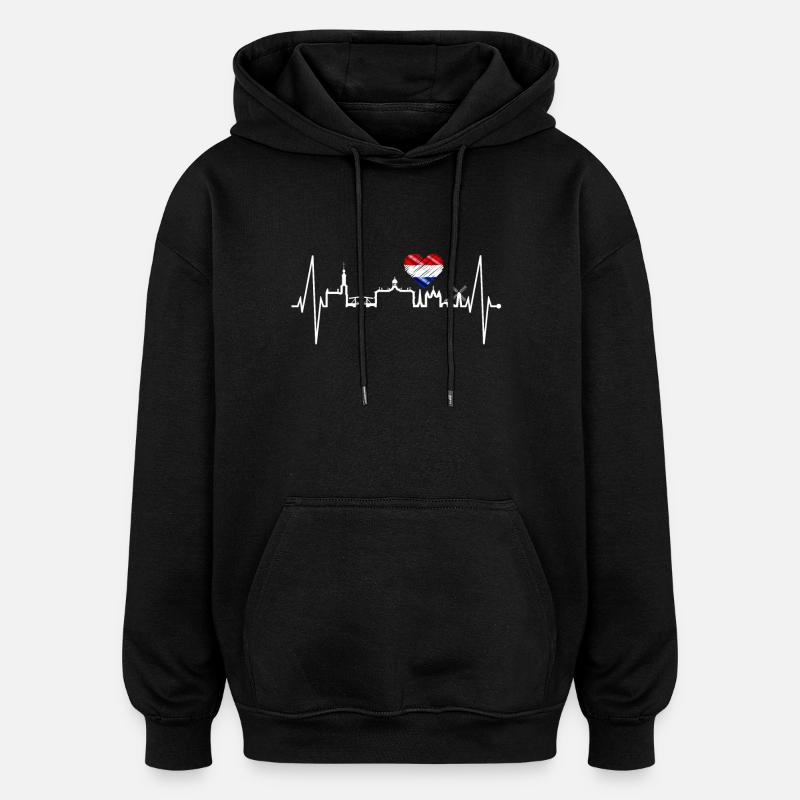 Amsterdam Skyline Pays-Bas Heartbeat Holland - Sweat à capuche oversize unisexe - noir