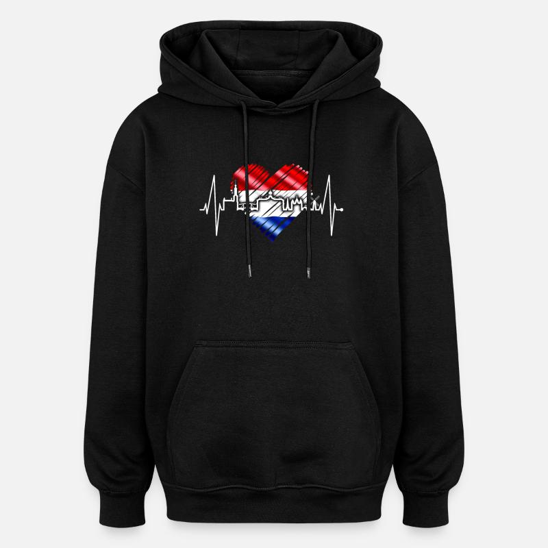 Amsterdam Skyline Pays-Bas Heartbeat Holland - Sweat à capuche oversize unisexe - noir