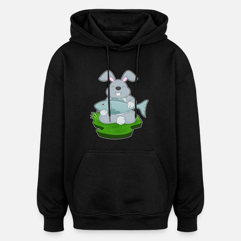 Lièvre, Pêcheur, Poisson, Pêche - Sweat à capuche oversize unisexe - noir