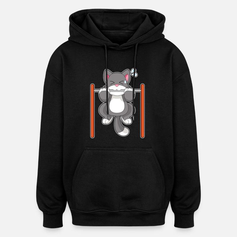 Cat Bodybuilder Pull-ups Bodybuilding - Oversized Unisex Hoodie - black