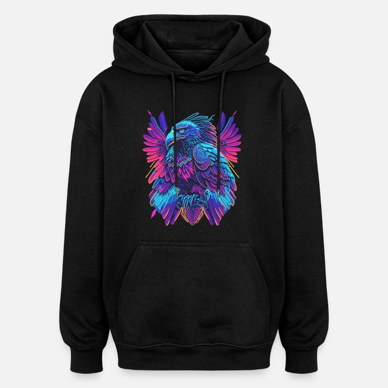 Néon Adler Synthwave Adler - Sweat à capuche oversize unisexe - noir