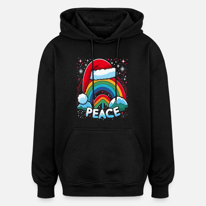 Joyeux Noël Arc-en-ciel Paix - Sweat à capuche oversize unisexe - noir