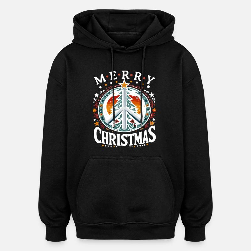 Frohe Weihnachten Friedens Weihnachtsbaum - Oversized Unisex Hoodie - Schwarz