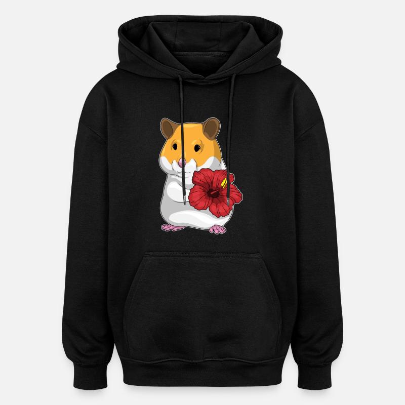 Hamster Hibiskus Blumen - Oversized Unisex Hoodie - Schwarz