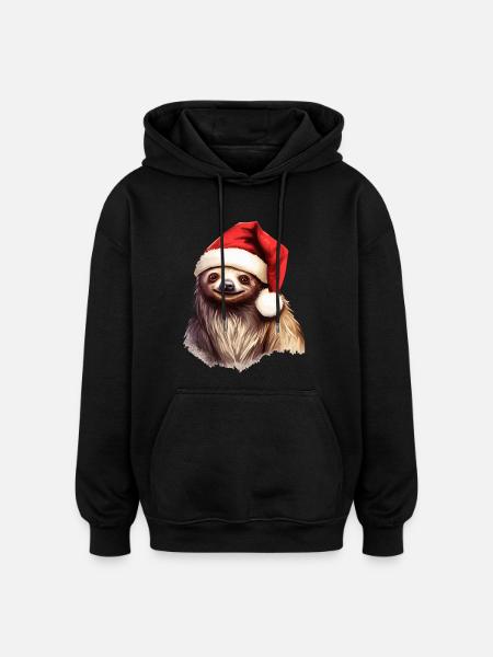 Sloth with Santa Hat Christmas Outfit - Oversized Unisex Hoodie - black