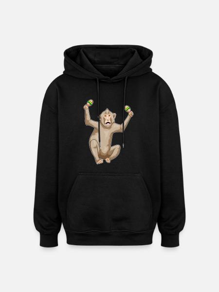 Monkey Musician Rattle Music - Oversized Unisex Hoodie - black
