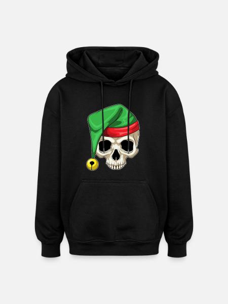 Skull Christmas Santa Hat - Oversized Unisex Hoodie - black