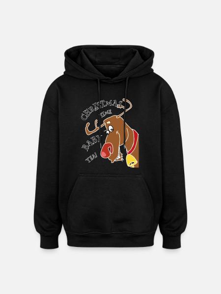 Funny reindeer with Christmas saying - Oversized Unisex Hoodie - black