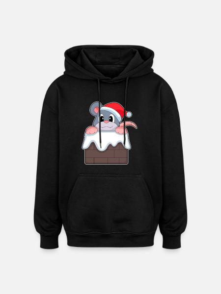 Mouse Christmas Christmas Hat - Oversized Unisex Hoodie - black
