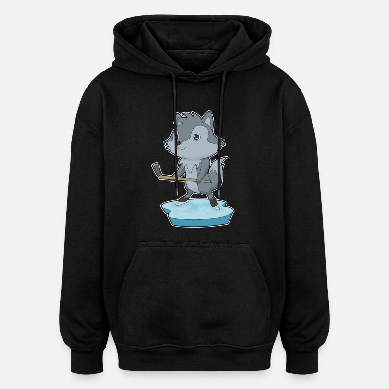 Wolf Eishockey Eishockeyschläger - Oversized Unisex Hoodie - Schwarz