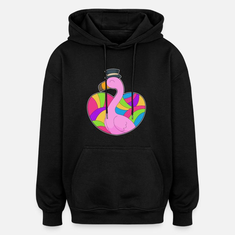 Flamingo Herz - Oversized Unisex Hoodie - Schwarz