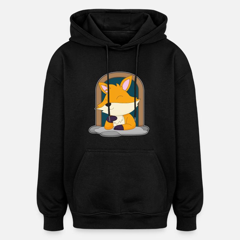 Cute Fox - Oversized Unisex Hoodie - black