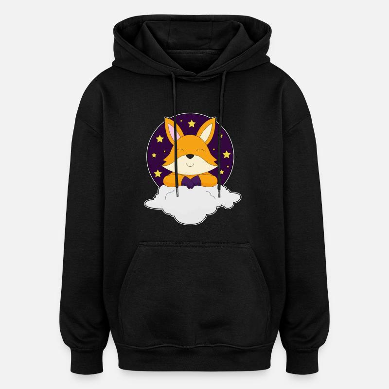 Renard, Nuit, Nuages, Étoiles - Sweat à capuche oversize unisexe - noir