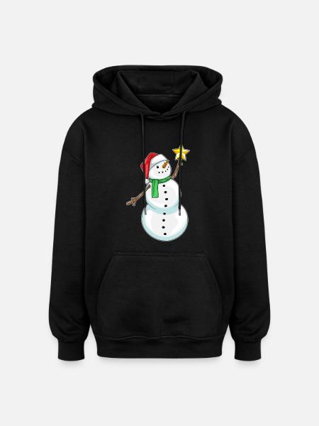Snowman Christmas Poinsettia - Oversized Unisex Hoodie - black