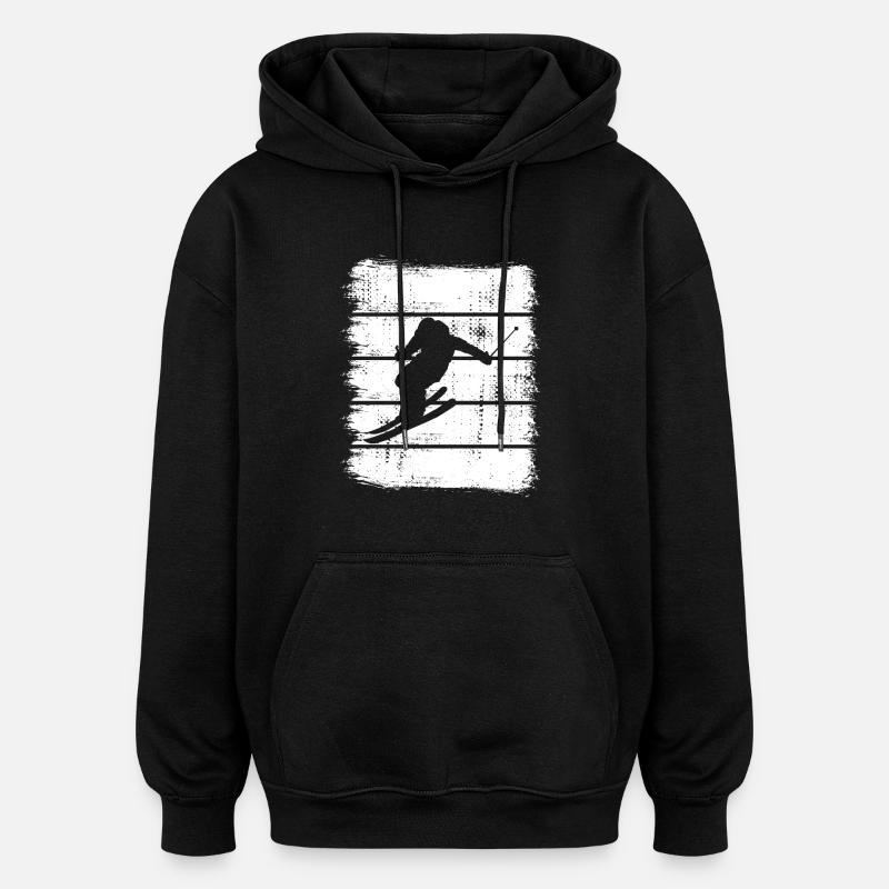 Dessin de skieur - Sweat à capuche oversize unisexe - noir