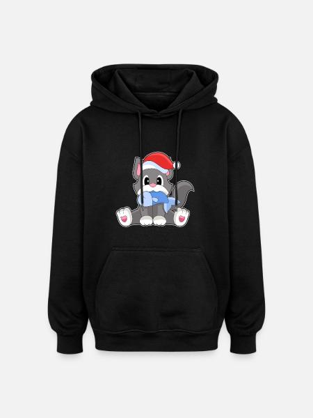 Chat Poisson De Noël - Sweat à capuche oversize unisexe - noir